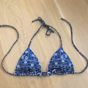 Blue Patterned Triangle Bikini Top